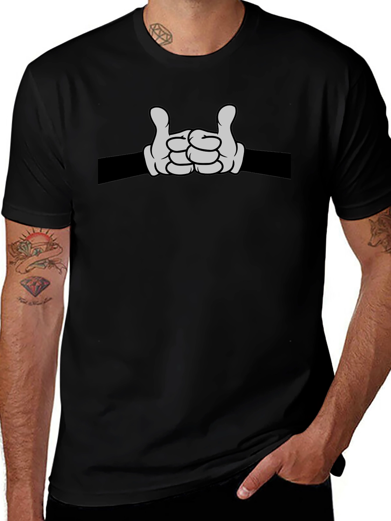 Cartoon Hands Rock On Graphic Tee