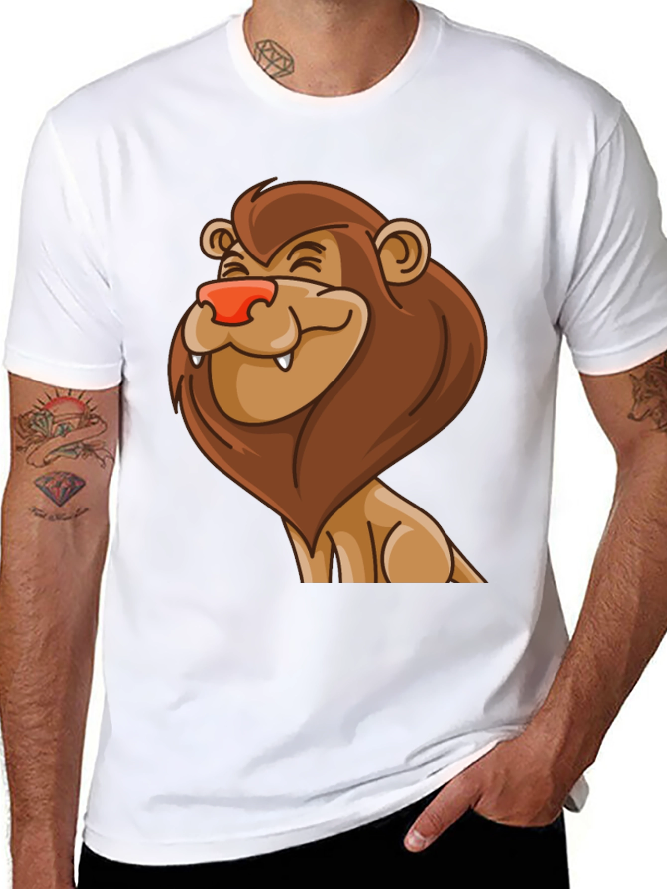 Cartoon Lion Graphic Black T-Shirt
