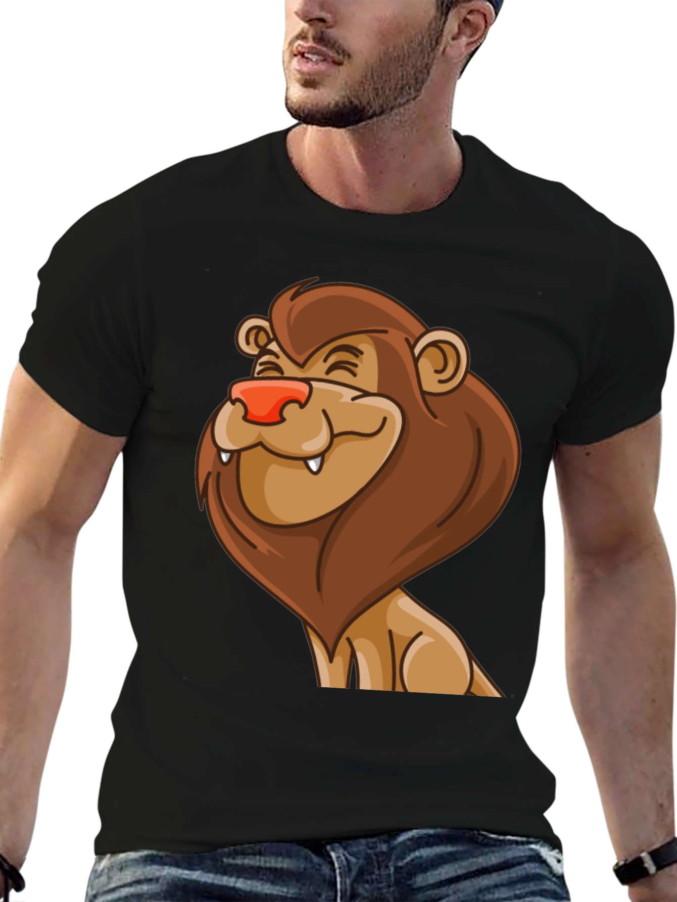 Cartoon Lion Graphic Black T-Shirt