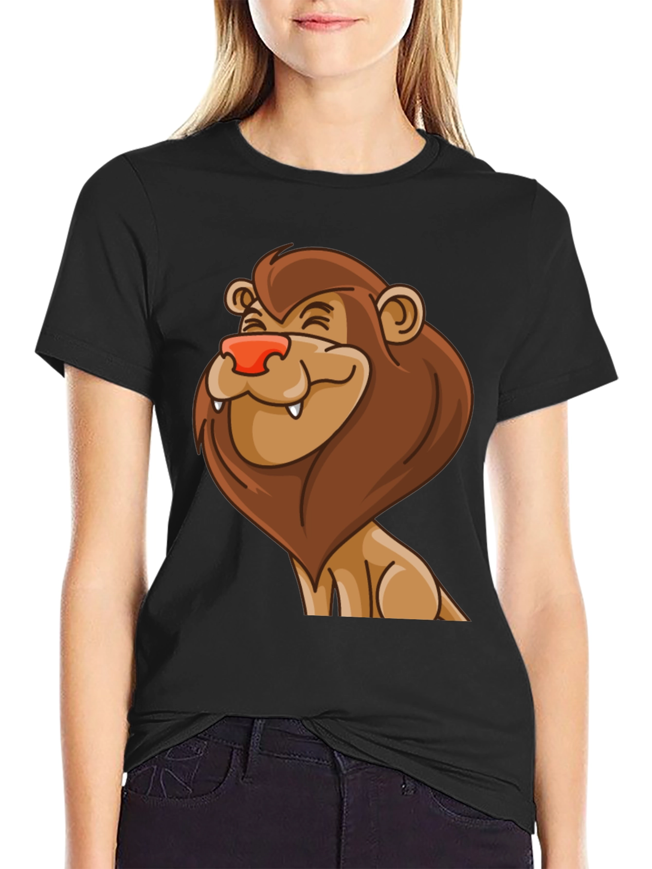 Cartoon Lion Graphic Black T-Shirt