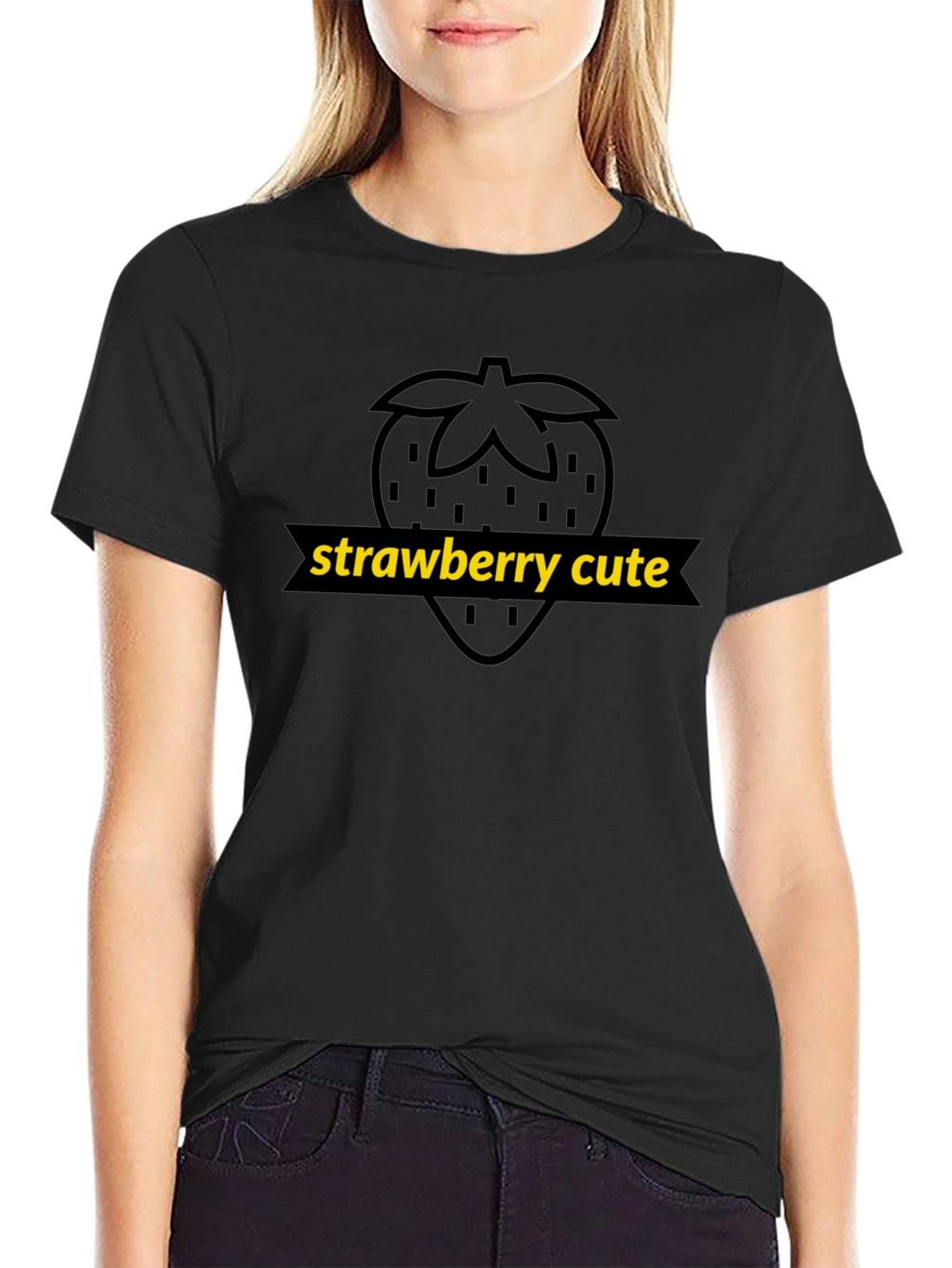 Strawberry Cute Graphic Tee - Unisex Black T-Shirt