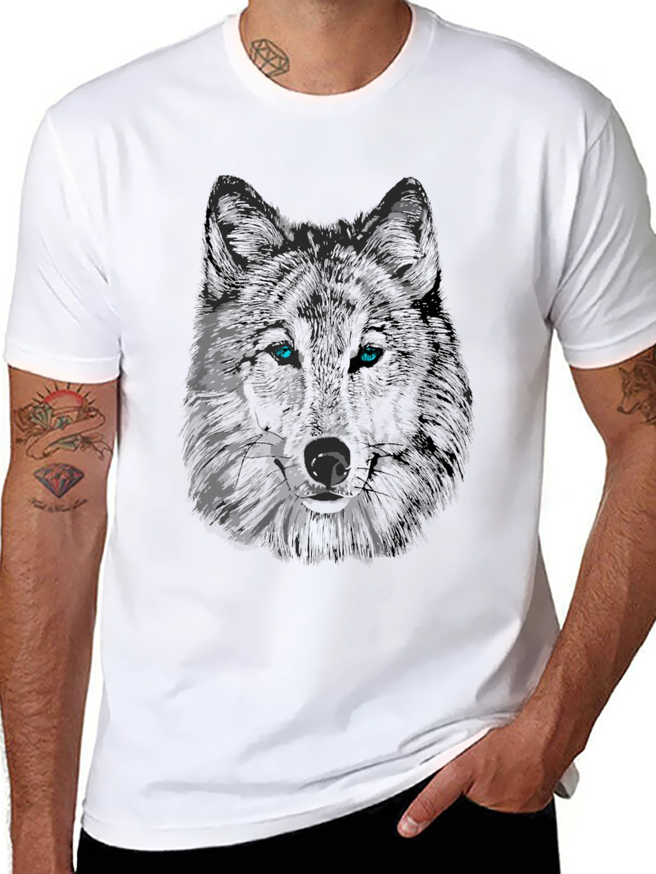 Black Wolf Graphic Tee - Mens Stylish Crew Neck T-Shirt