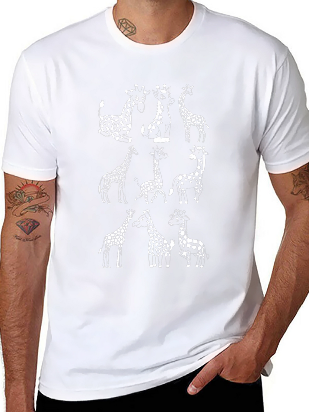 Giraffe Print Black T-Shirt - Novelty Graphic Tee