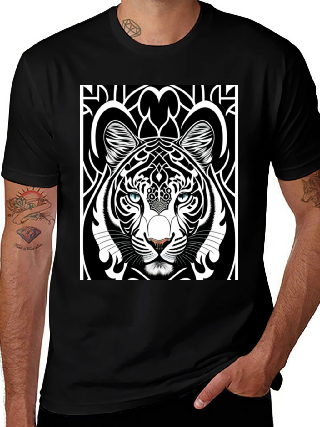 Graphic Tiger Tee - Black Cotton Comfort