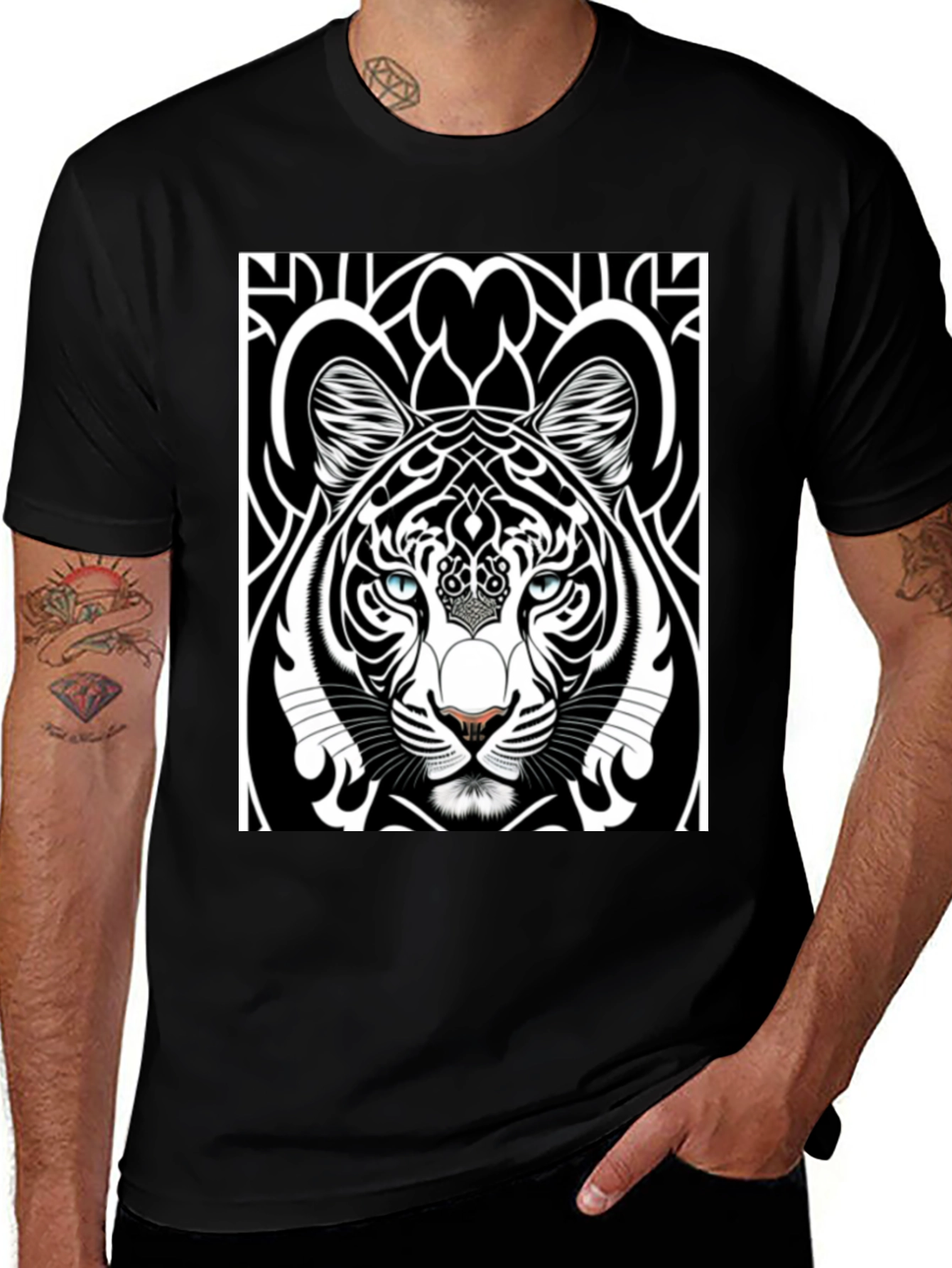 Graphic Tiger Tee - Black Cotton Comfort