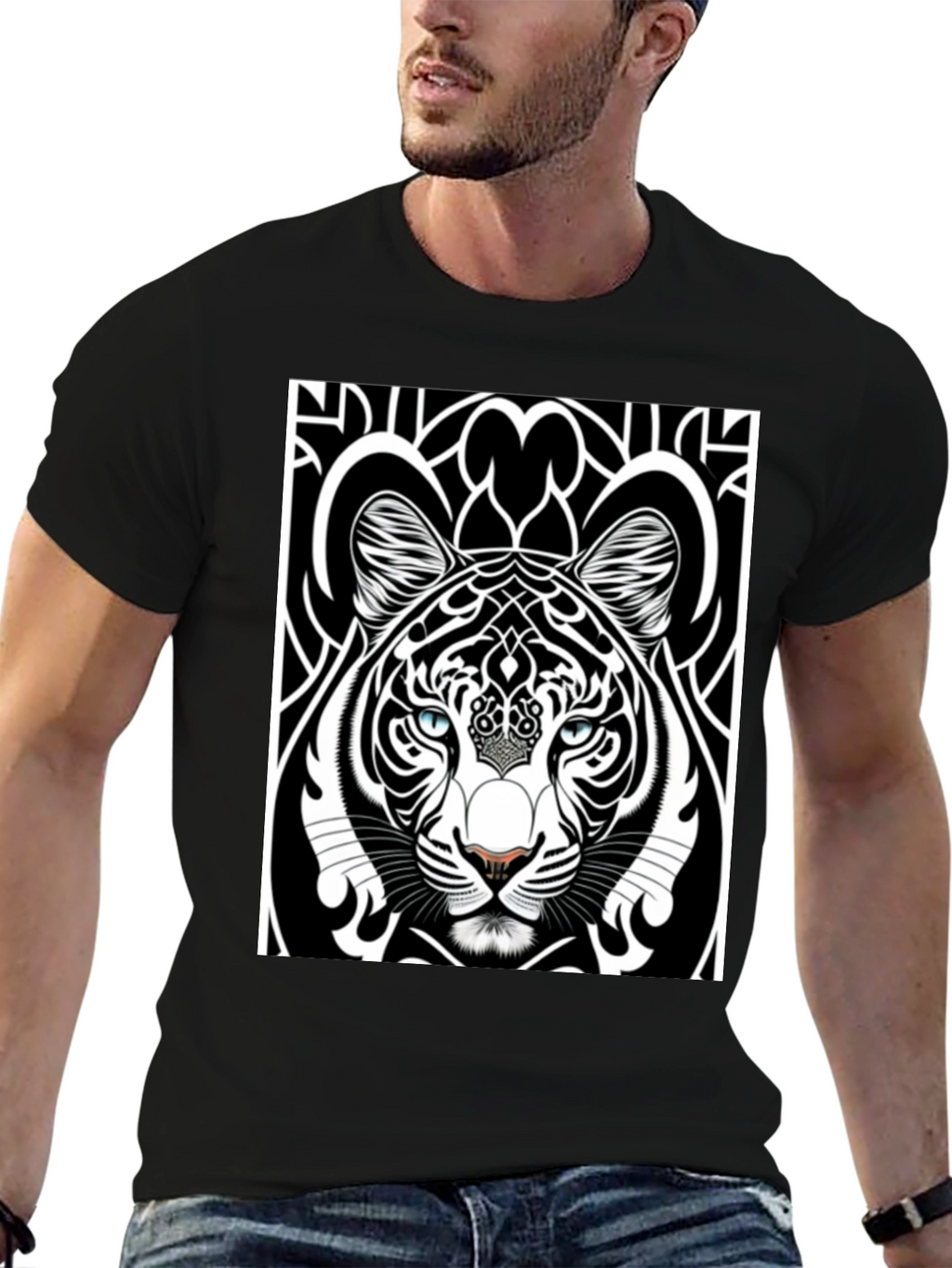 Graphic Tiger Tee - Black Cotton Comfort