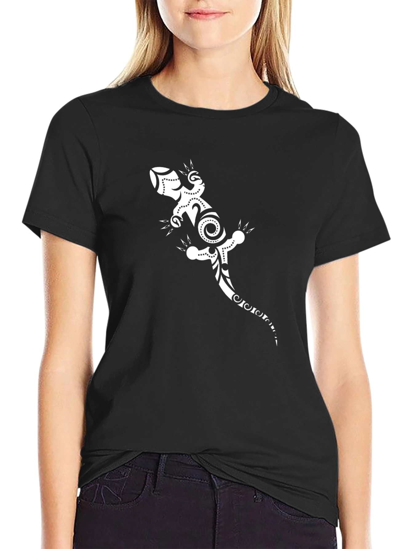Black Tee with White Gecko Graphic