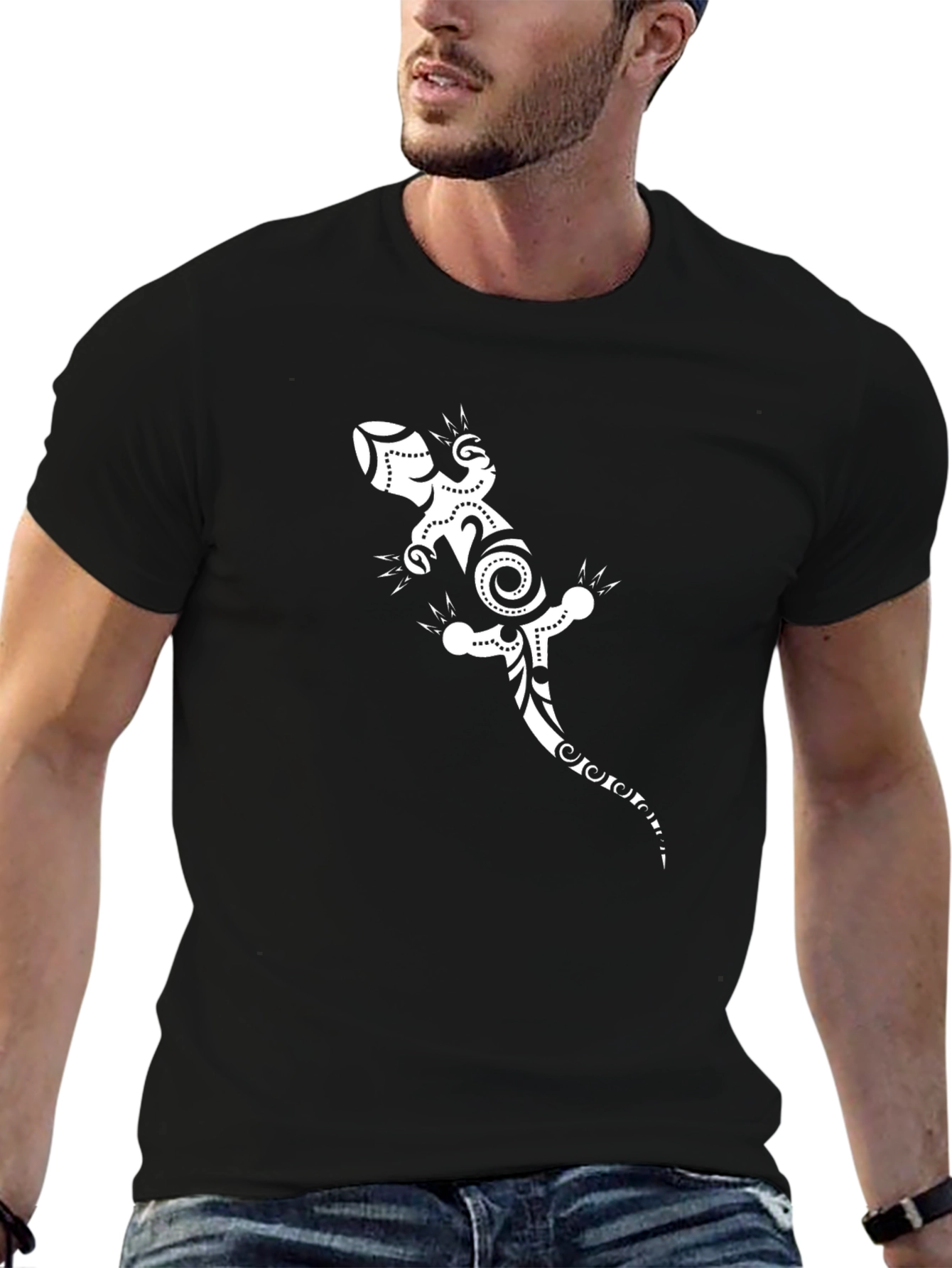 Black Tee with White Gecko Graphic