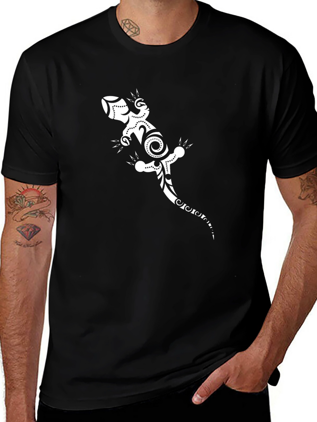 Black Tee with White Gecko Graphic
