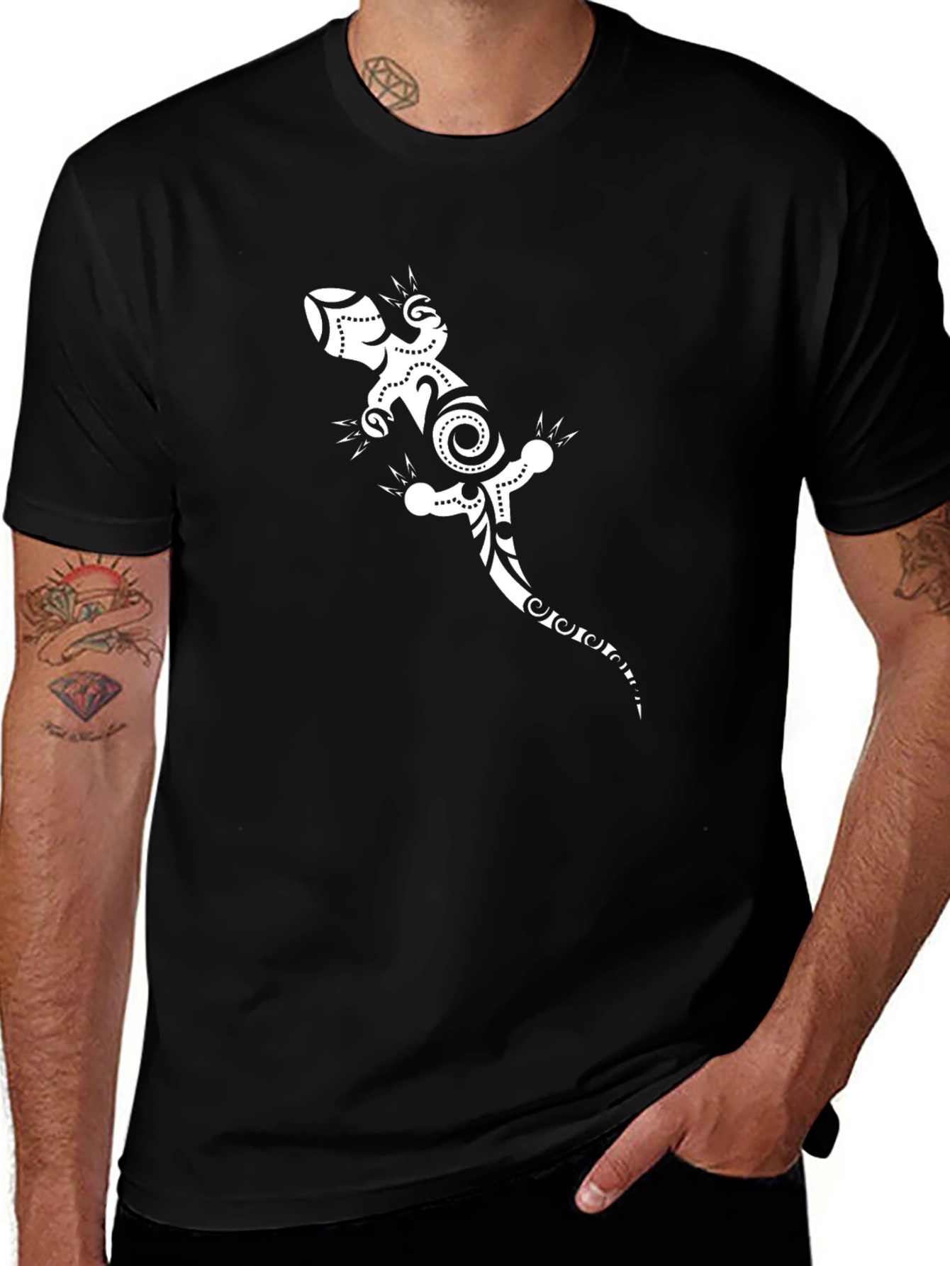 Black Tee with White Gecko Graphic