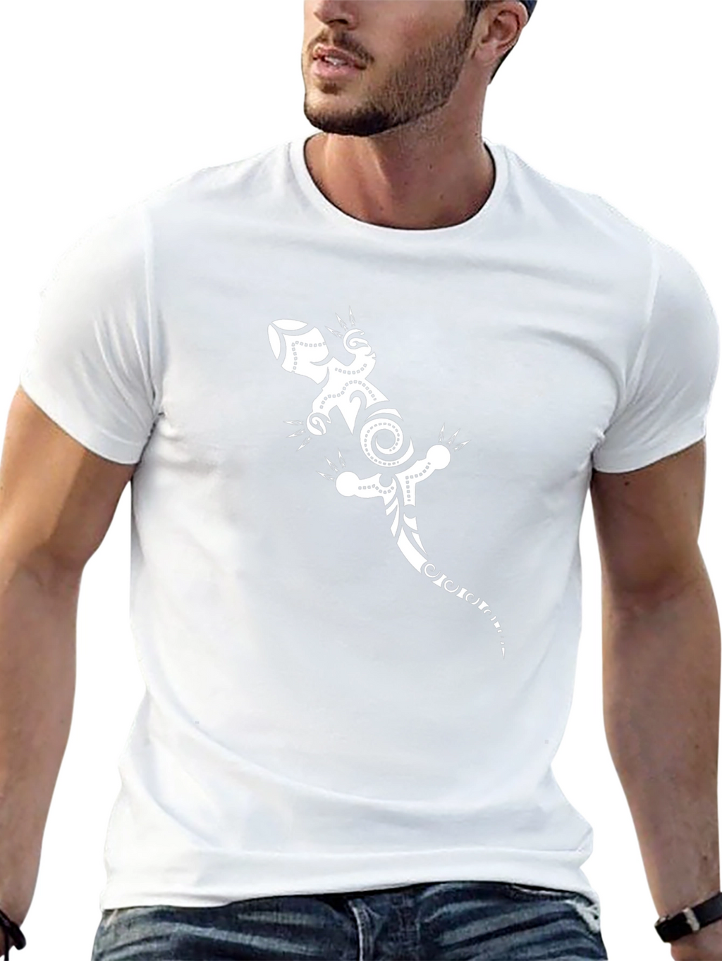 Black Tee with White Gecko Graphic