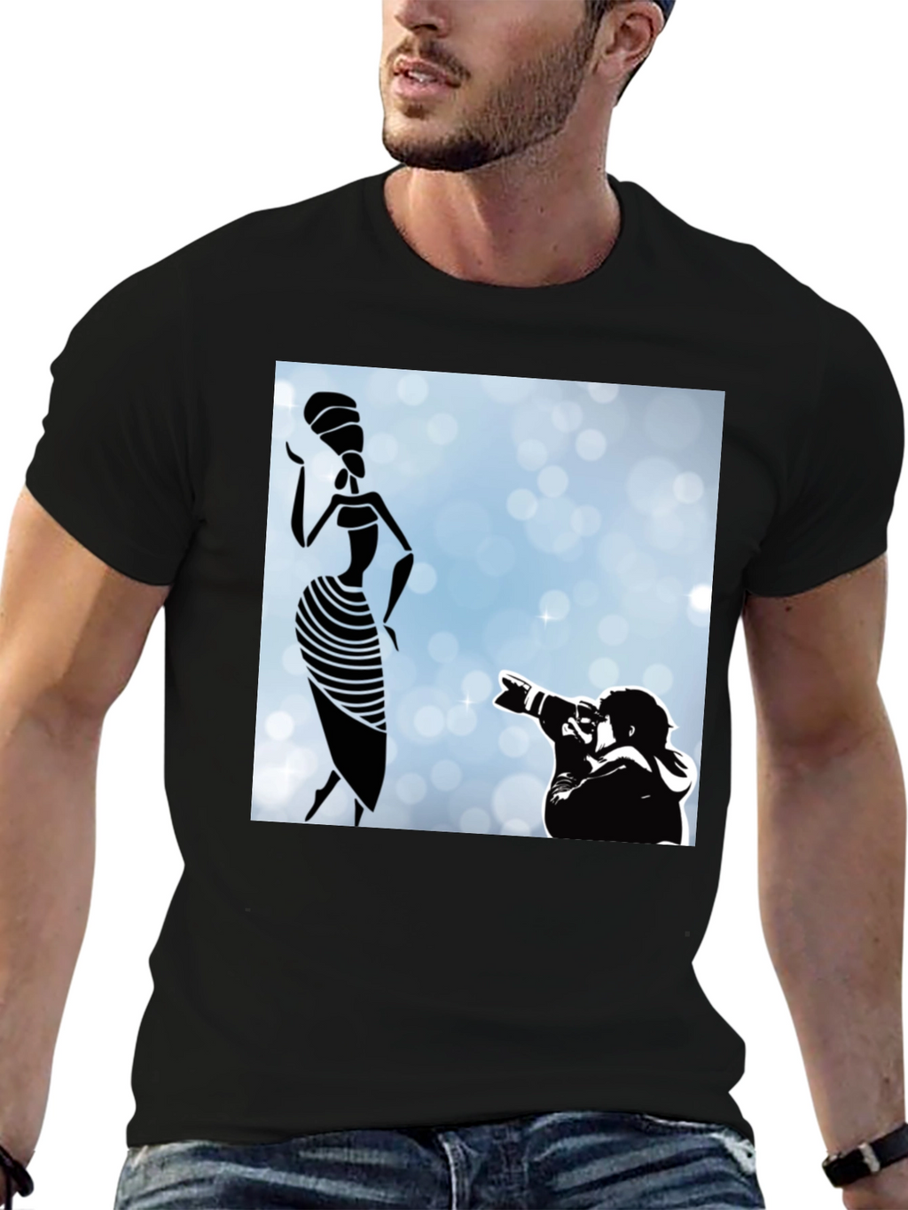 Stylish Black Graphic Tee - Fashion Photographer