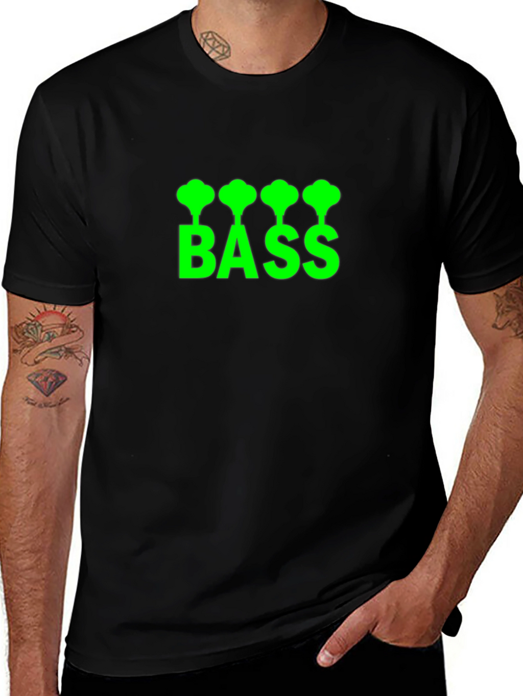 Bass Guitar T-Shirt - Green Graphic Print