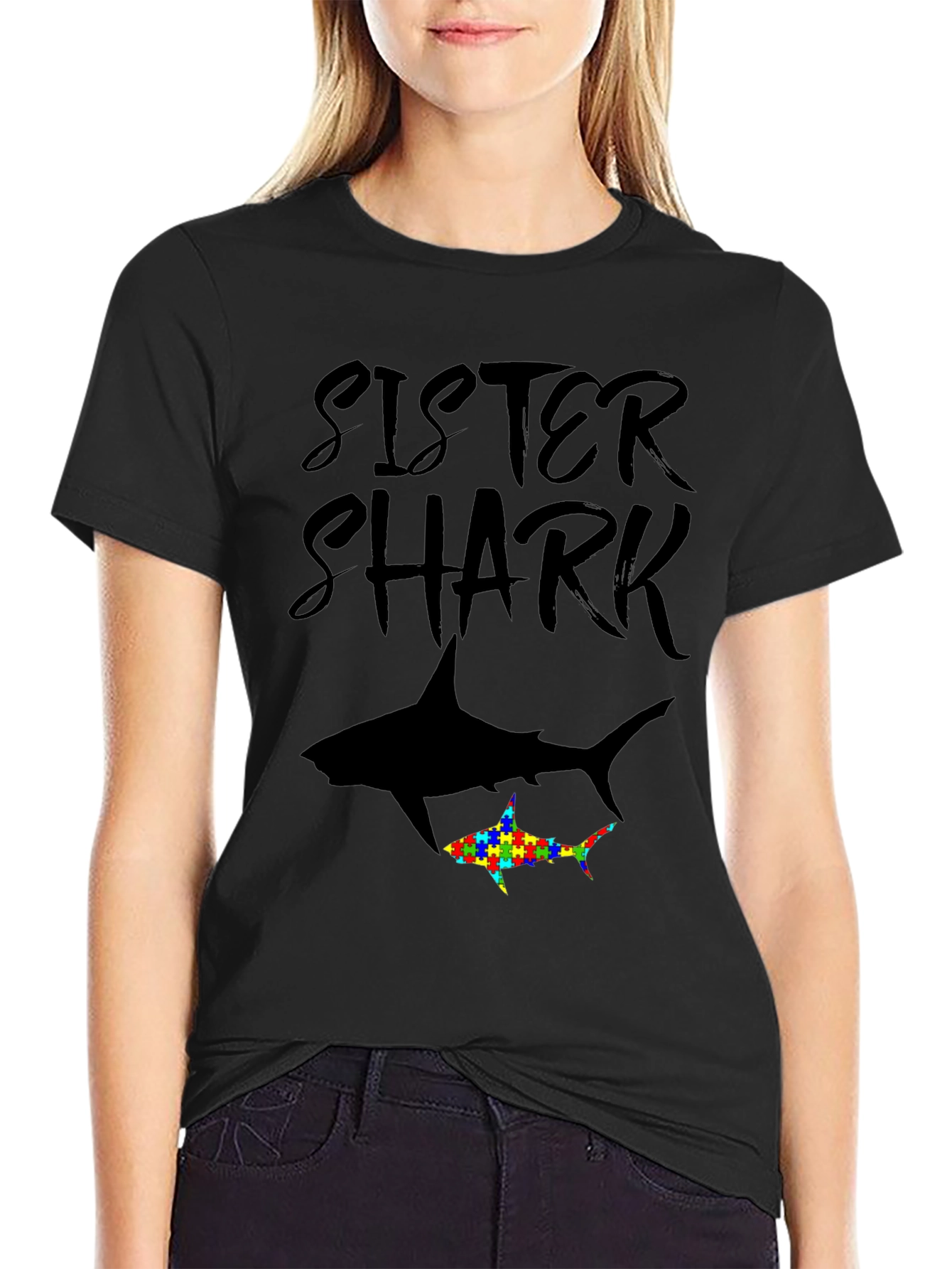 Sister Shark Autism Awareness T-Shirt