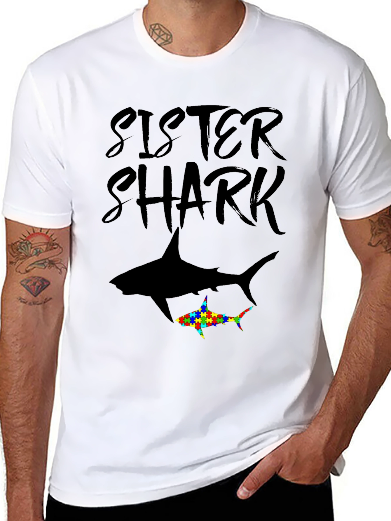 Sister Shark Autism Awareness T-Shirt