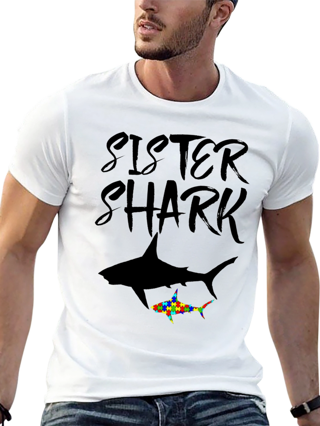 Sister Shark Autism Awareness T-Shirt