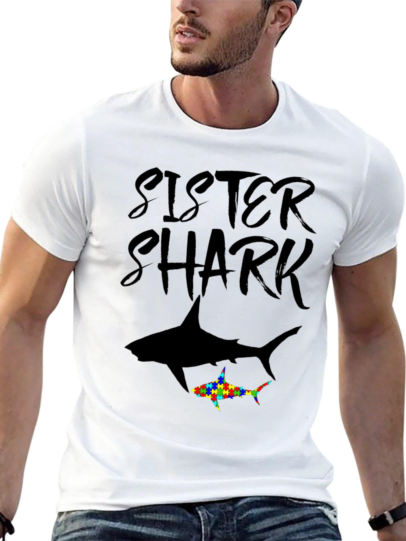 Sister Shark Autism Awareness T-Shirt