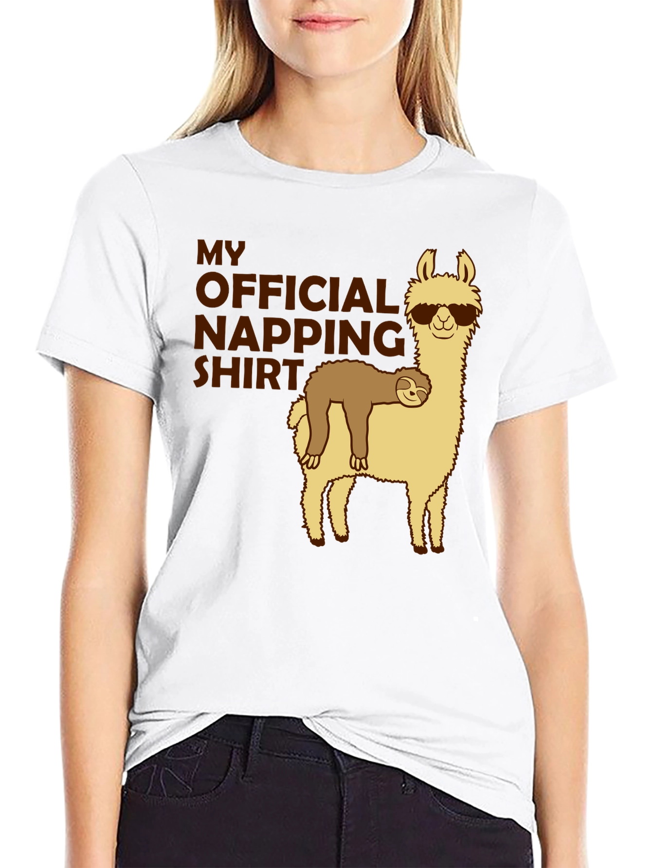 Funny Sloth Llama Napping T-Shirt