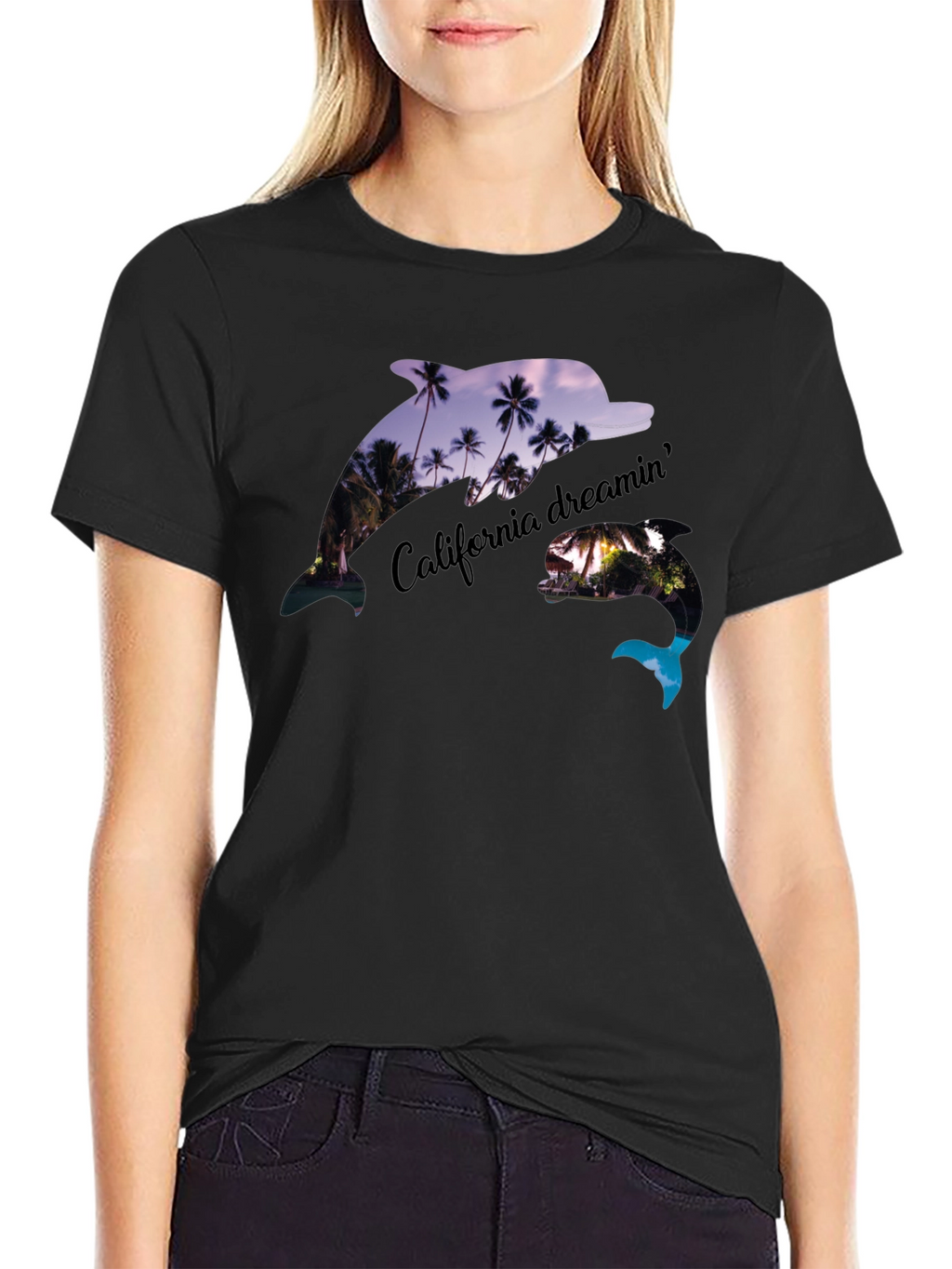 California Dreamin Dolphin Black Tee