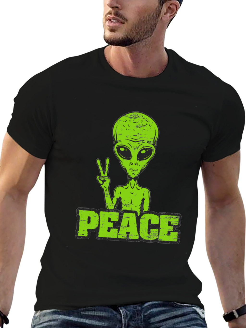 Alien Peace Sign T-Shirt - Retro Graphic Tee