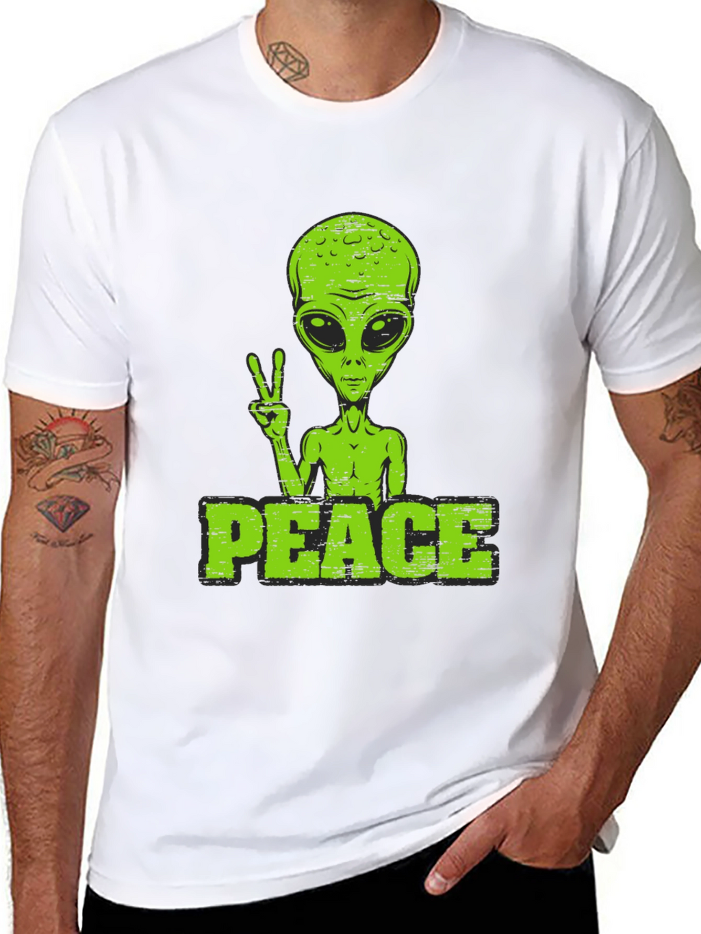 Alien Peace Sign T-Shirt - Retro Graphic Tee