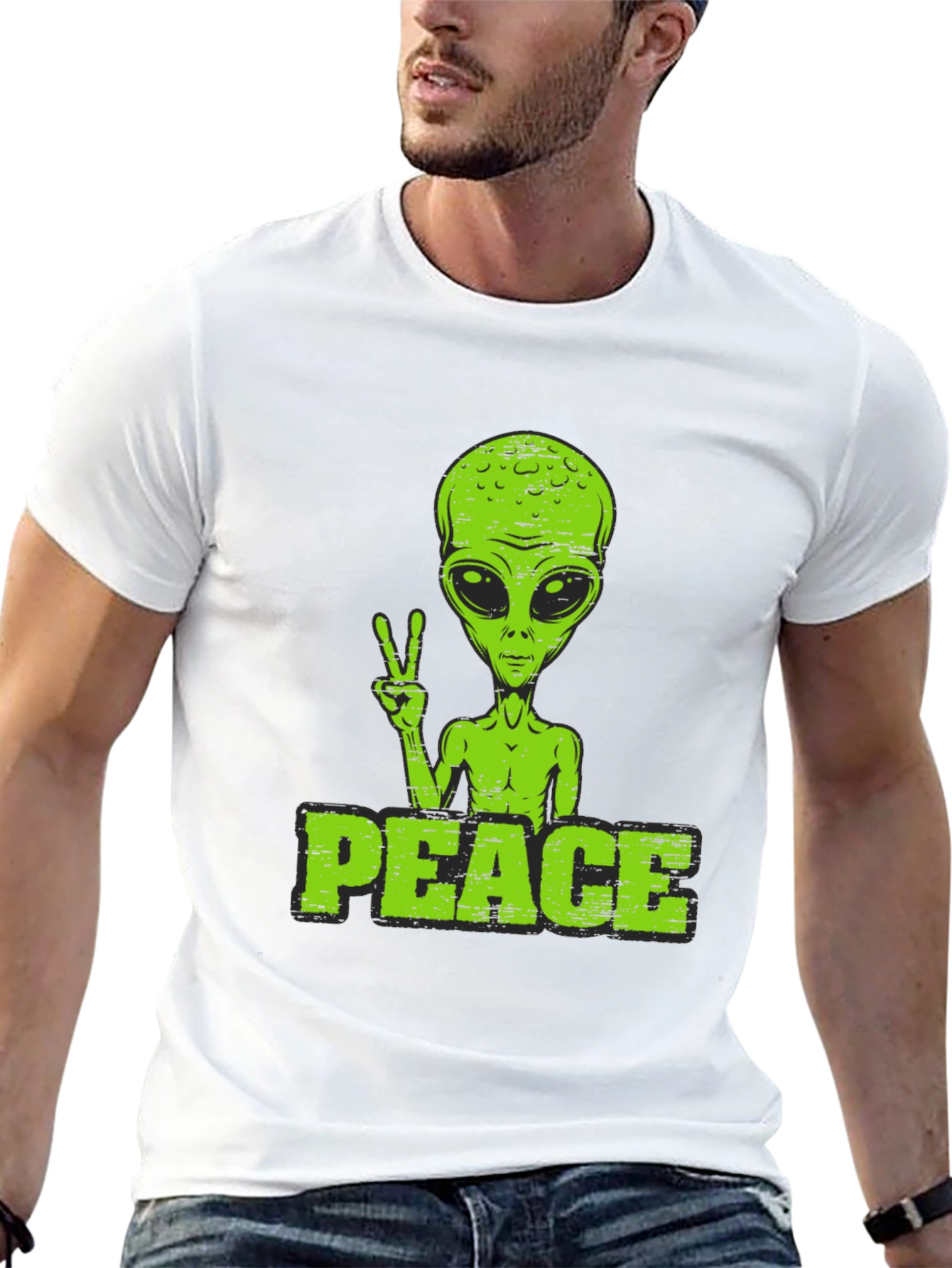 Alien Peace Sign T-Shirt - Retro Graphic Tee