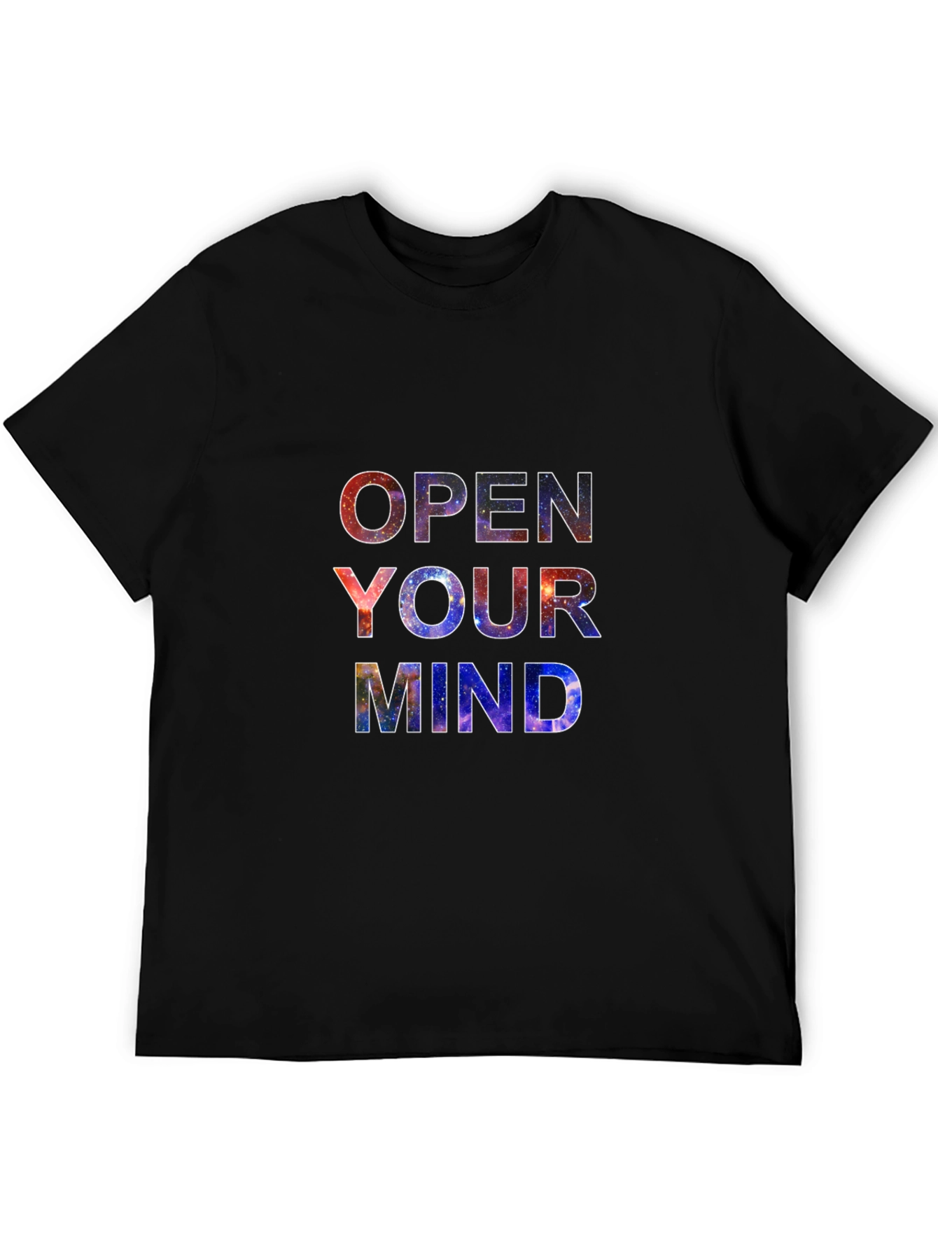 Open Your Mind Galaxy Print Black T-Shirt
