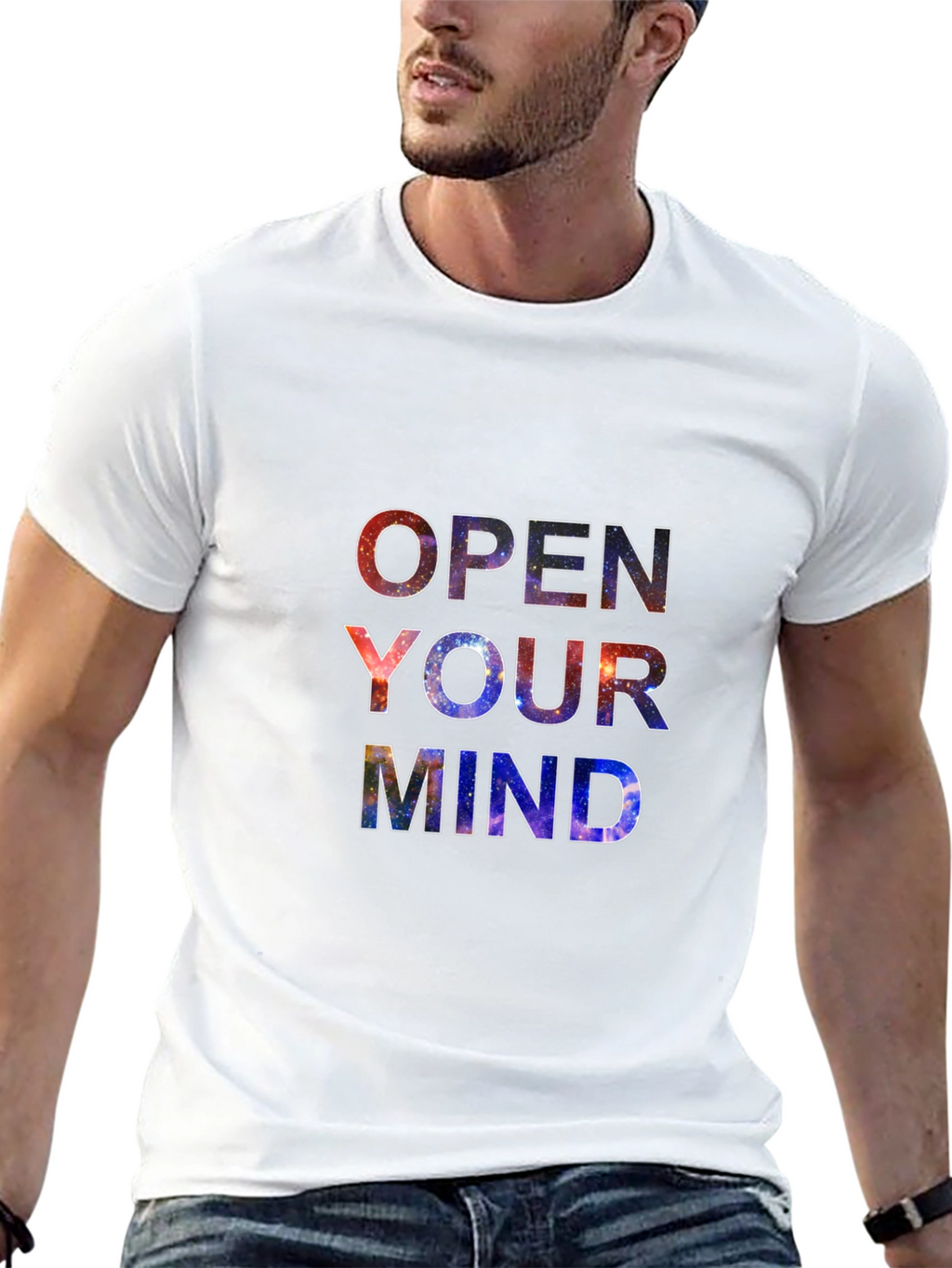 Open Your Mind Galaxy Print Black T-Shirt