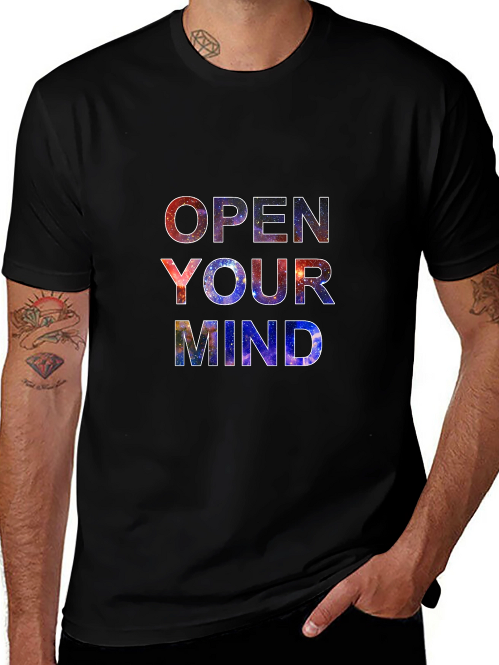 Open Your Mind Galaxy Print Black T-Shirt