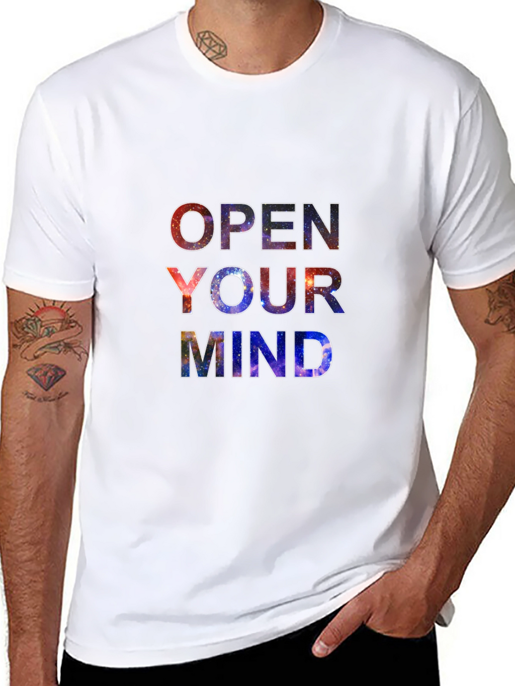 Open Your Mind Galaxy Print Black T-Shirt