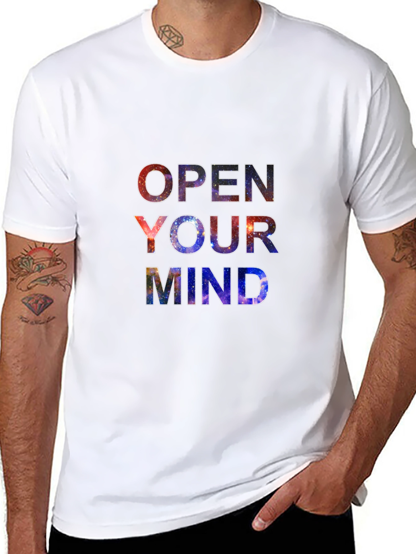 Open Your Mind Galaxy Print Black T-Shirt