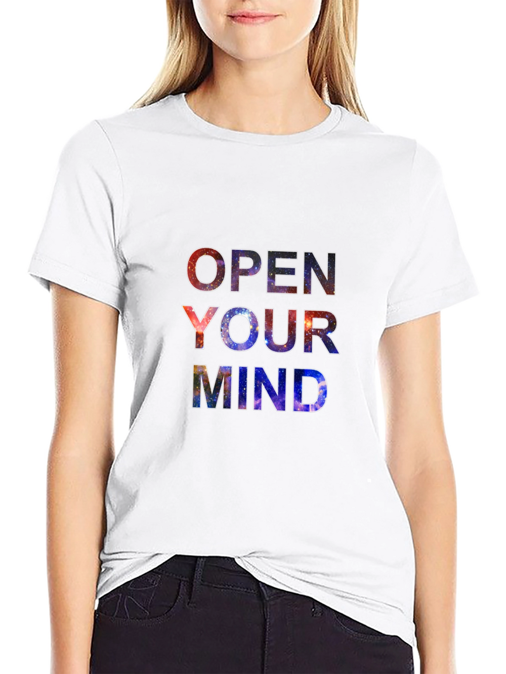 Open Your Mind Galaxy Print Black T-Shirt