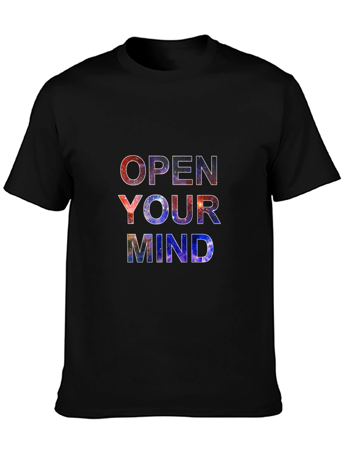 Open Your Mind Galaxy Print Black T-Shirt