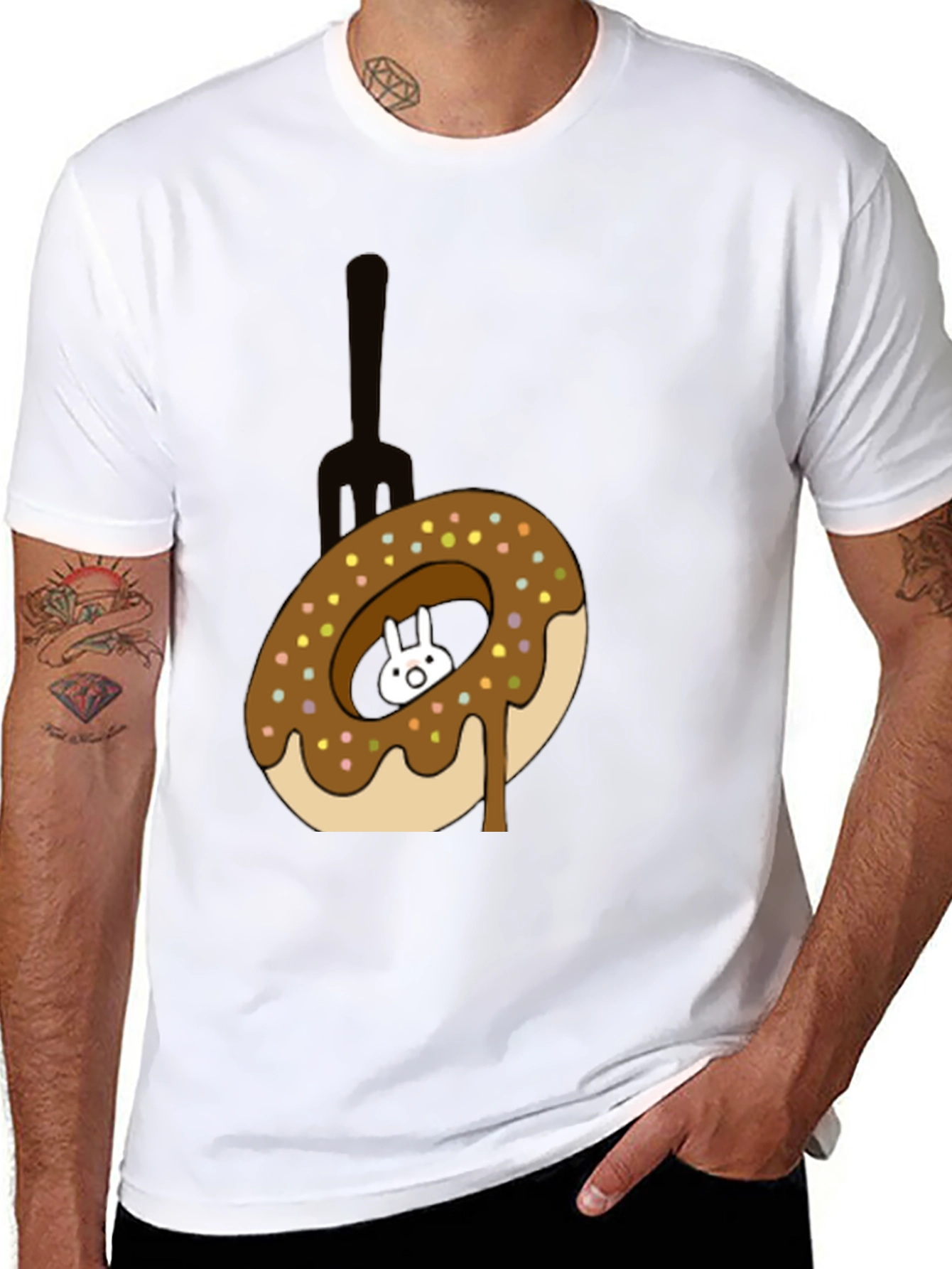 Donut Rabbit Graphic Tee - Funny Cartoon T-Shirt