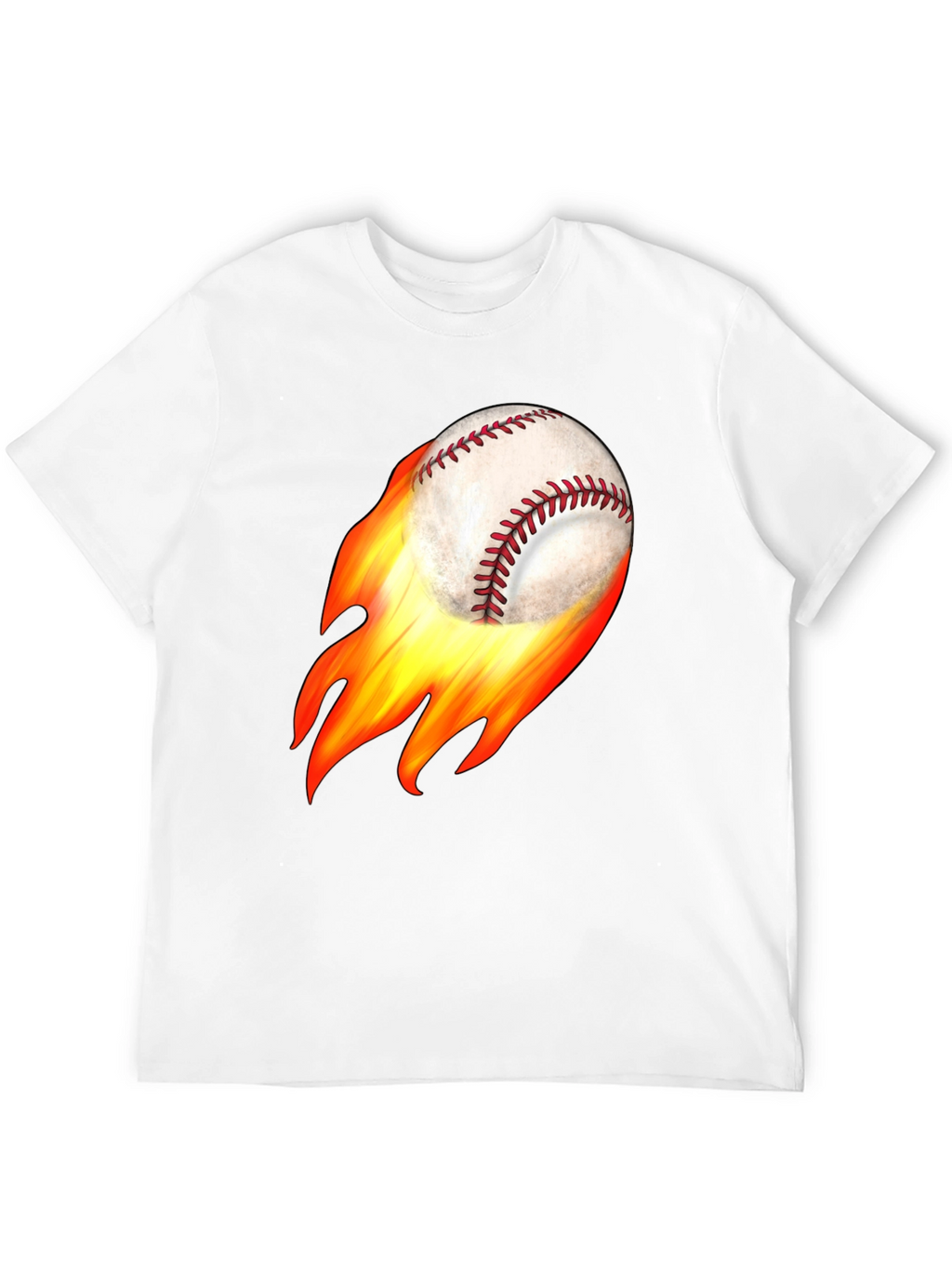 Flaming Baseball Graphic Tee - Black Cotton T-Shirt