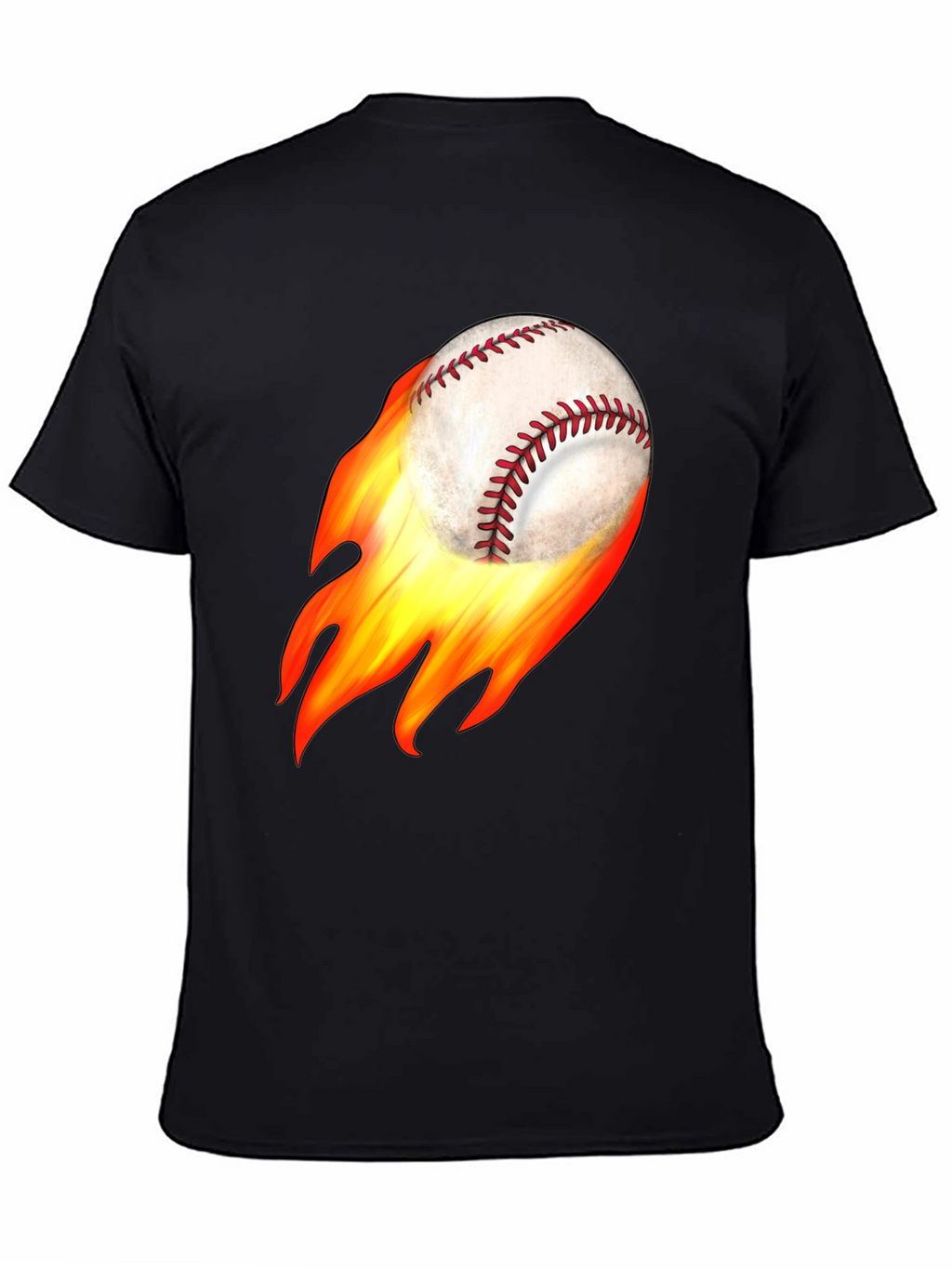 Flaming Baseball Graphic Tee - Black Cotton T-Shirt