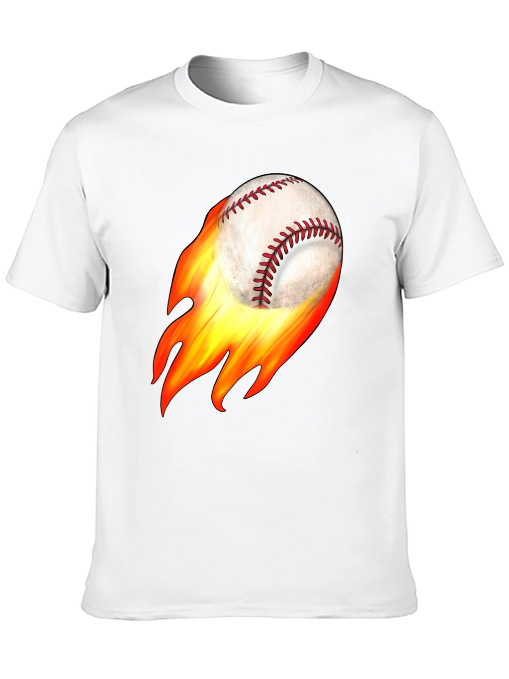 Flaming Baseball Graphic Tee - Black Cotton T-Shirt