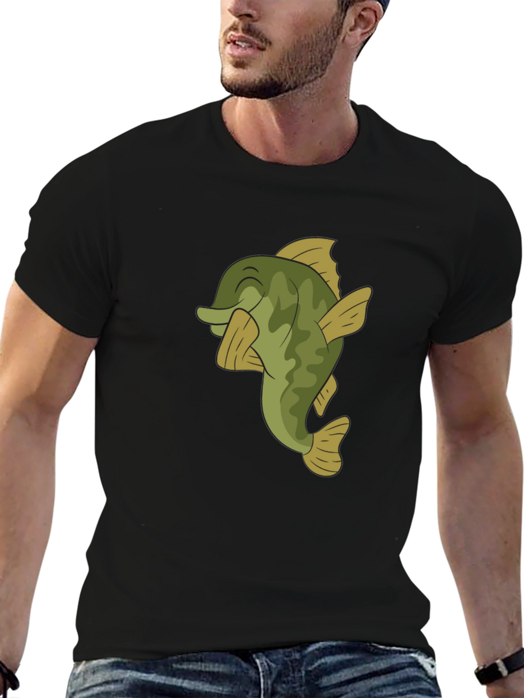 Bass Fish Graphic T-Shirt - Casual Black Tee