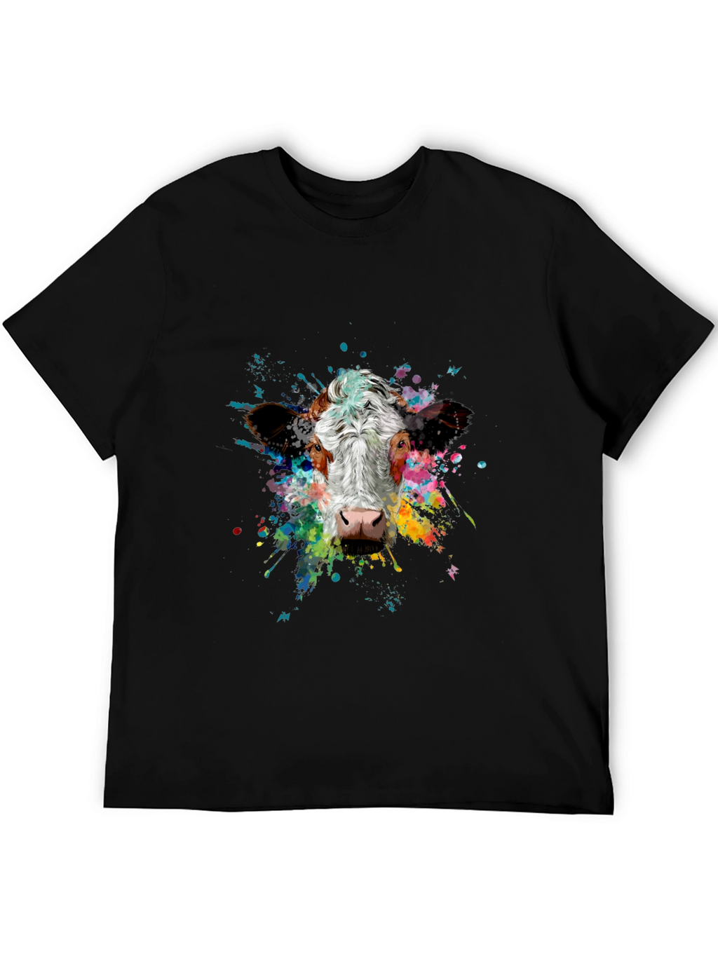 Vibrant Cow Splash Art Black T-Shirt