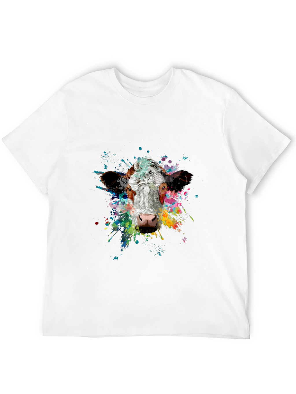 Vibrant Cow Splash Art Black T-Shirt