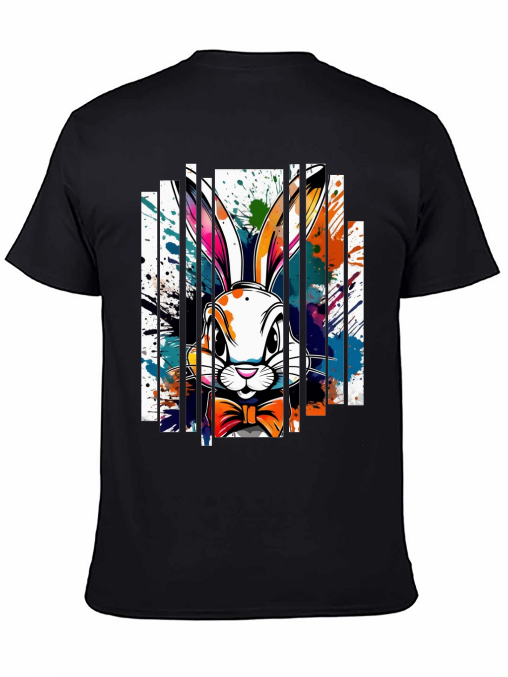 Easter Bunny Splatter Print Black T-Shirt