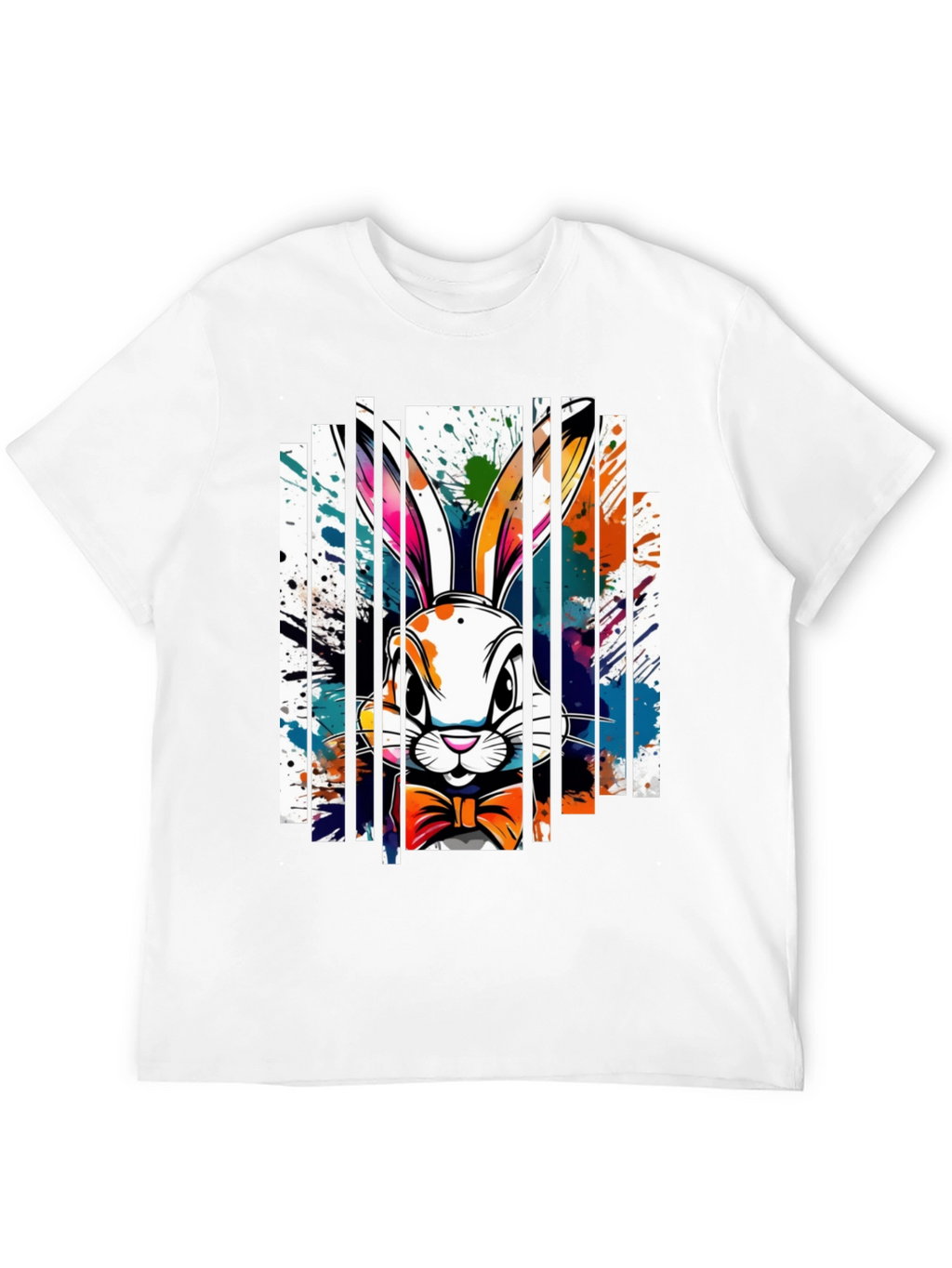 Easter Bunny Splatter Print Black T-Shirt