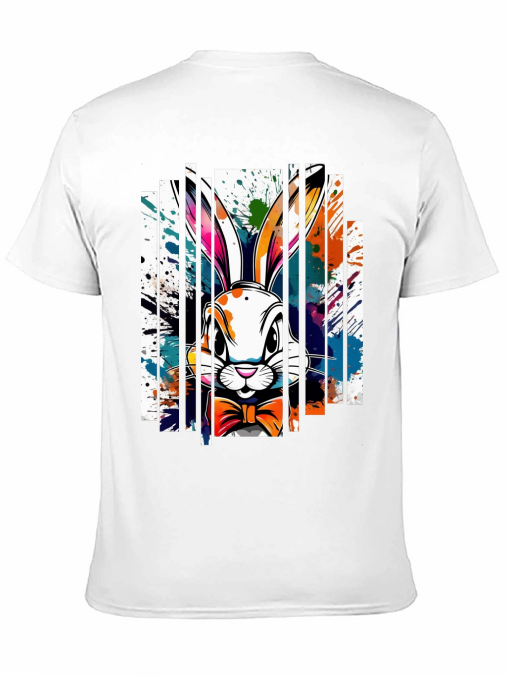Easter Bunny Splatter Print Black T-Shirt