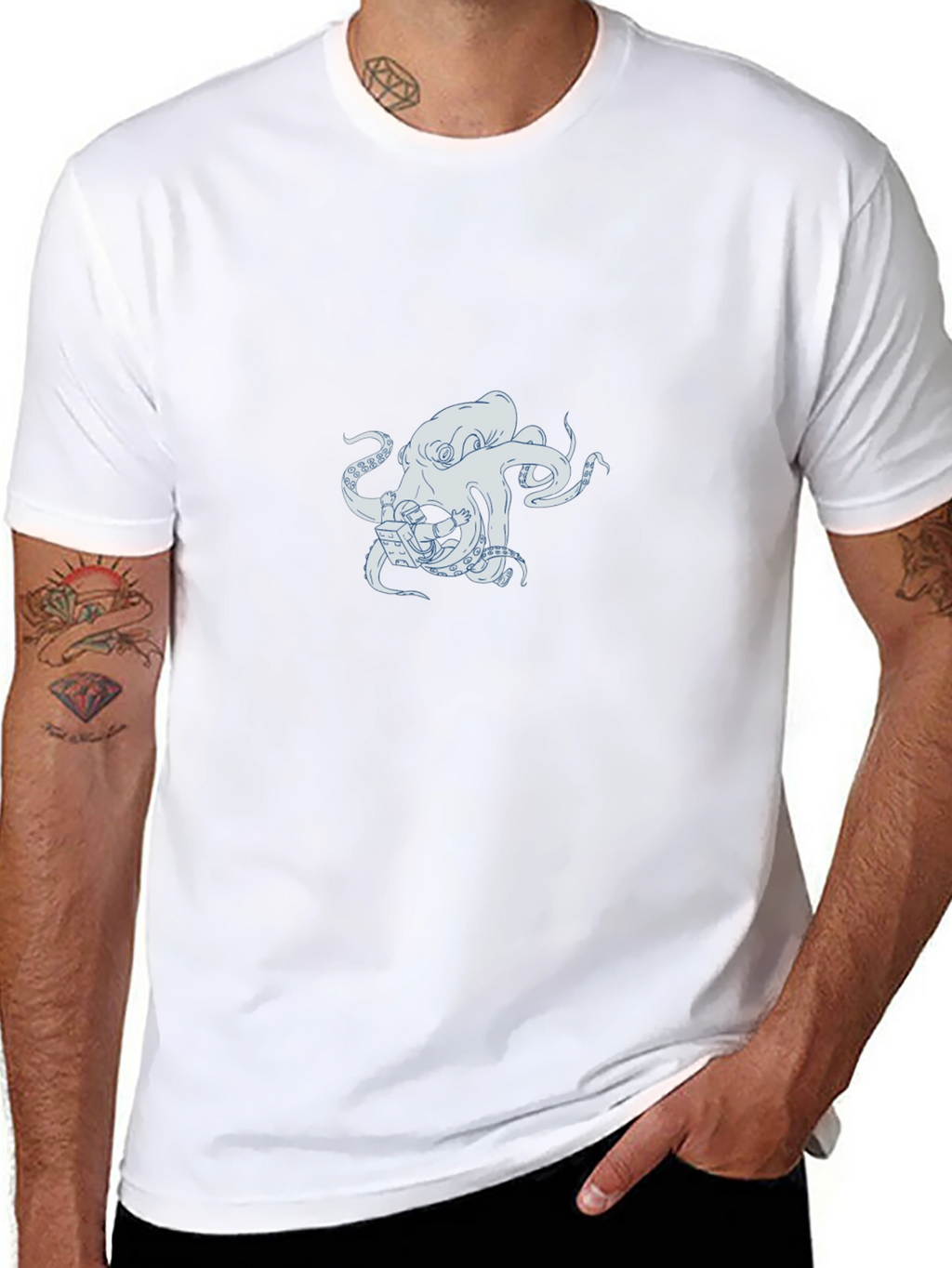 Octopus Astronaut Graphic Black T-Shirt