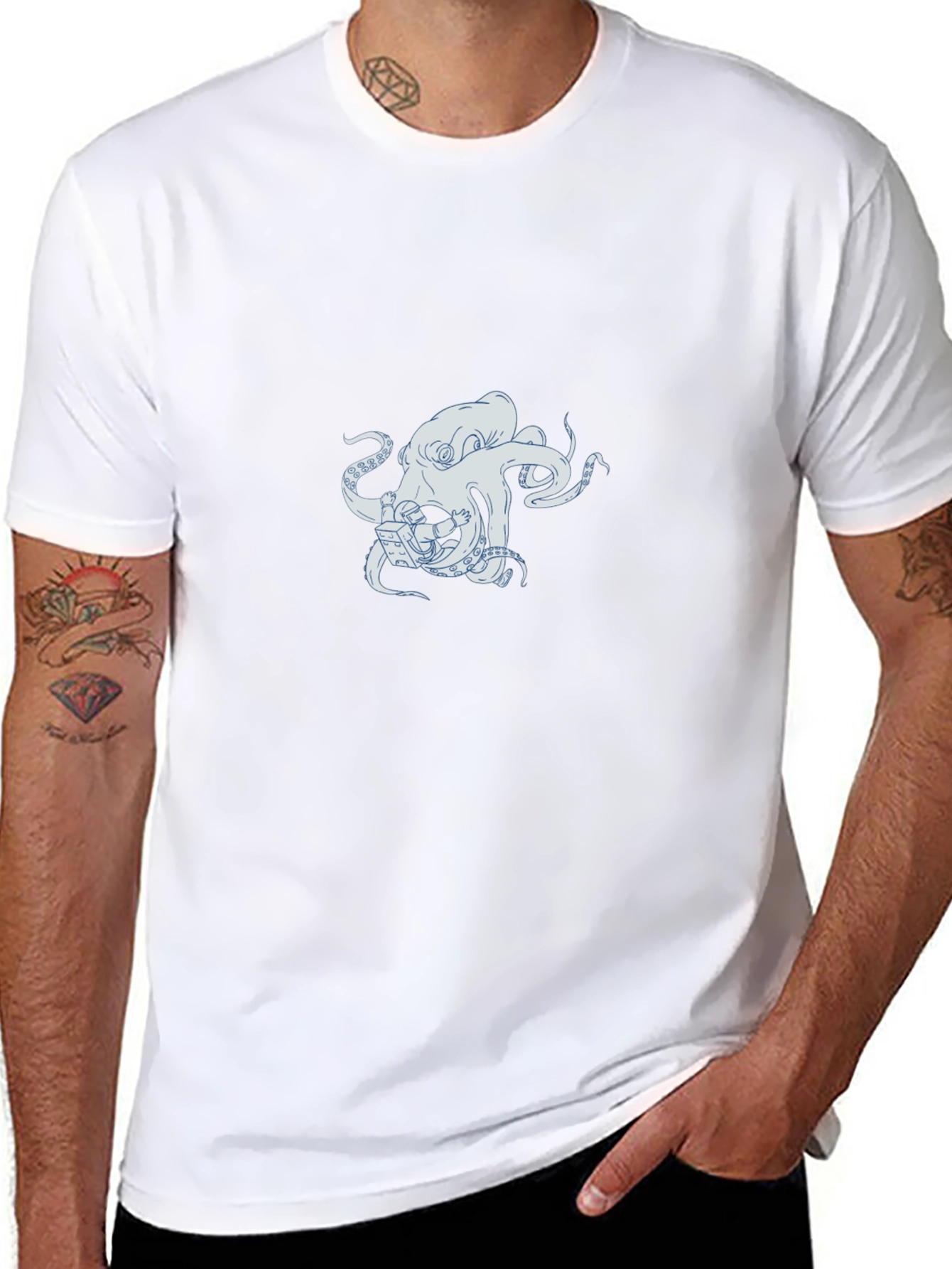 Octopus Astronaut Graphic Black T-Shirt