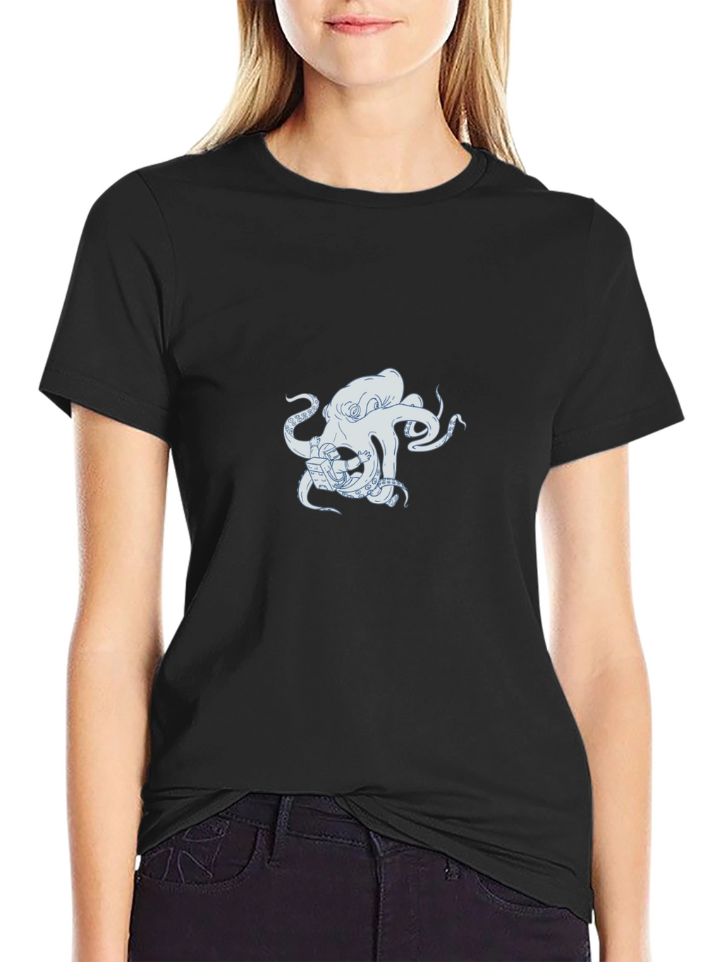 Octopus Astronaut Graphic Black T-Shirt