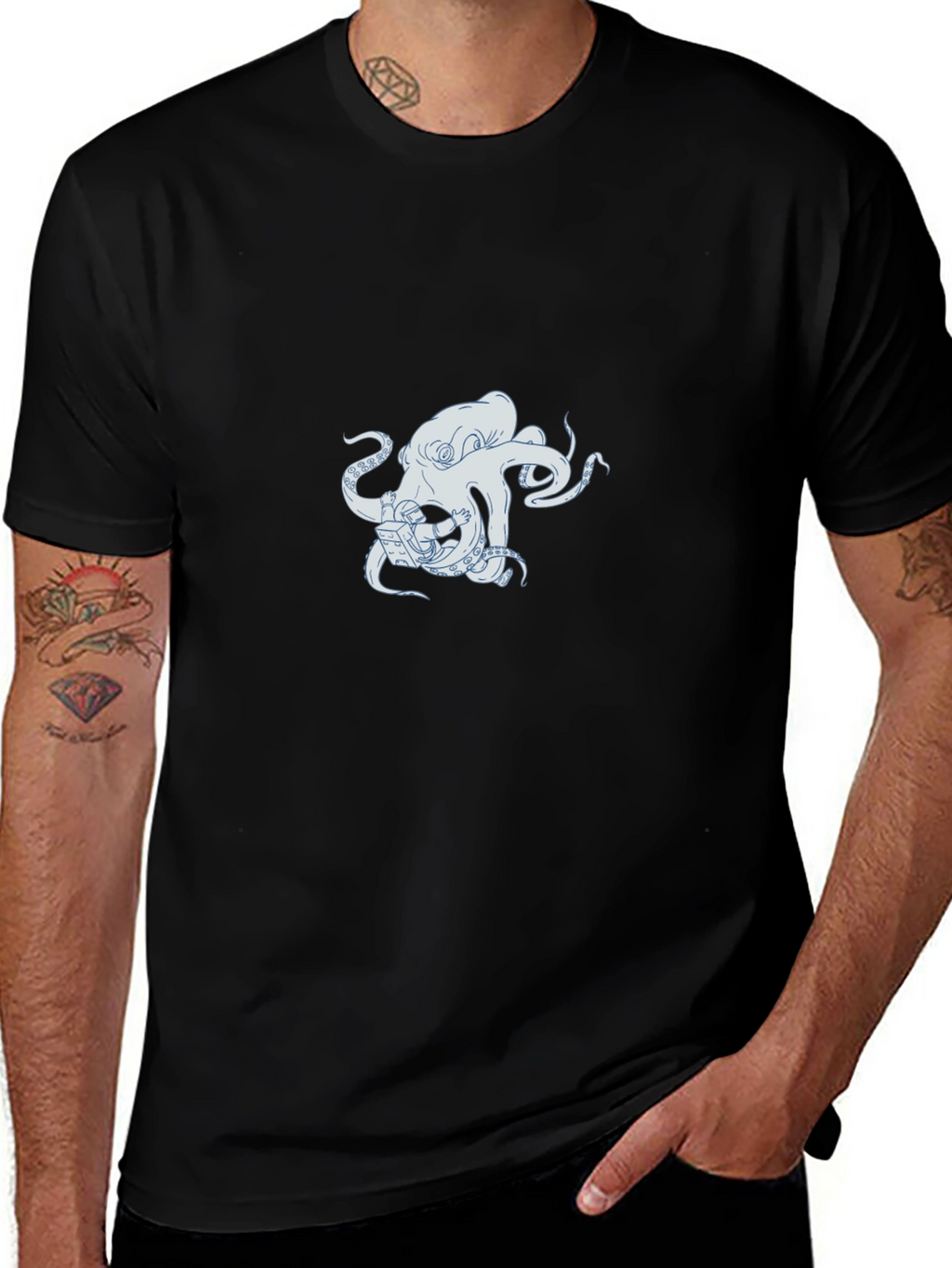 Octopus Astronaut Graphic Black T-Shirt