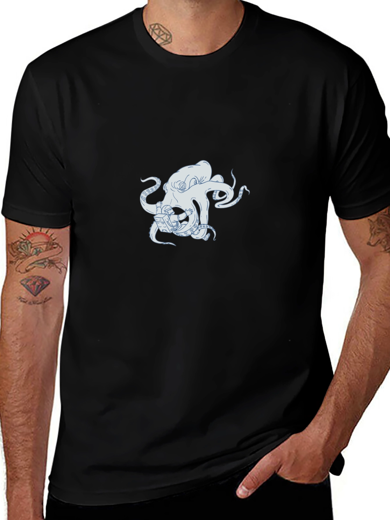 Octopus Astronaut Graphic Black T-Shirt