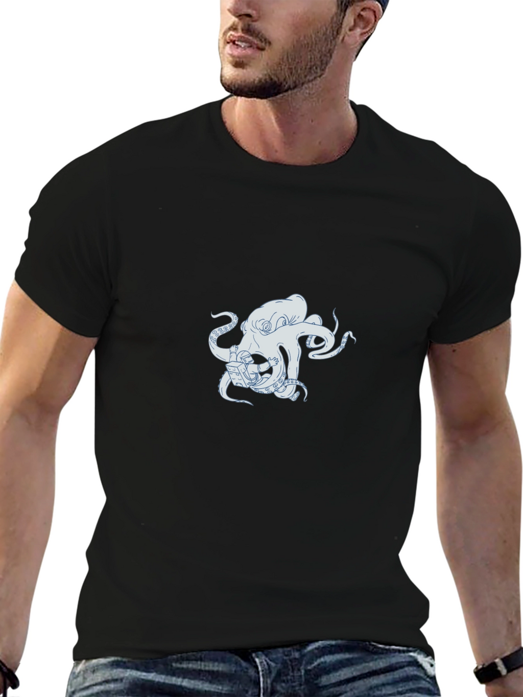 Octopus Astronaut Graphic Black T-Shirt