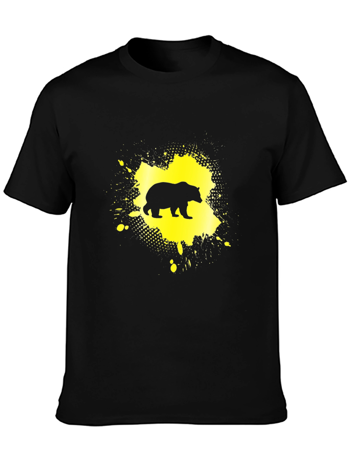 Bear Silhouette Graphic Tee - Black Cotton Blend Shirt